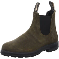 Blundstone Boots Pu/tpu-elastic Side V Cut Dark Olive Suede Chelsea Boots - Olive