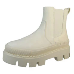 Buffalo Damen Elegante Stiefelette Raven Chelsea 1622222 Beige Offwhite Kunstleder Ankle Boots - Beige